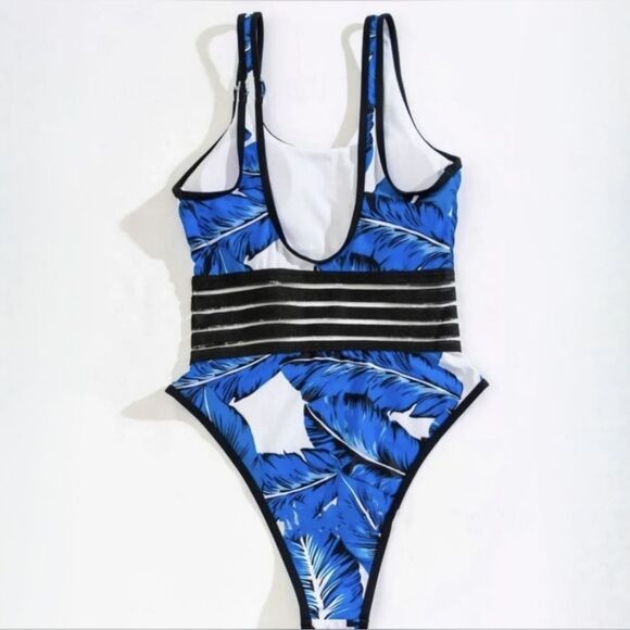 Halara Tropical Blue Leaf Print Women's One Piece Swimsuit - Picture 5 of 14